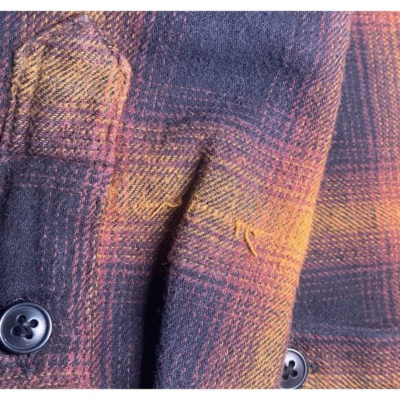 Nomad Mens L Long Sleeve Flannel Black Orange Plaid Shirt Cotton Casual Evermore - Picture 5 of 9